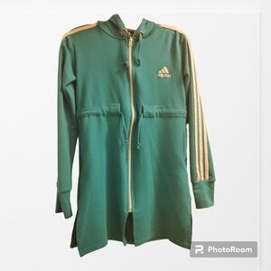 Adidas jacket women’s size small blue aqua cinch waist capable long styl…